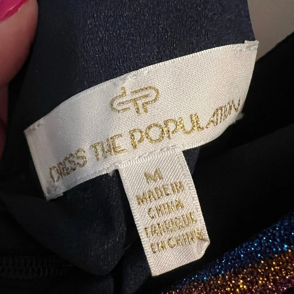 Dress the Population Haley Metallic Cobalt Pleated Chevron Dress Medium - Picture 6 of 12